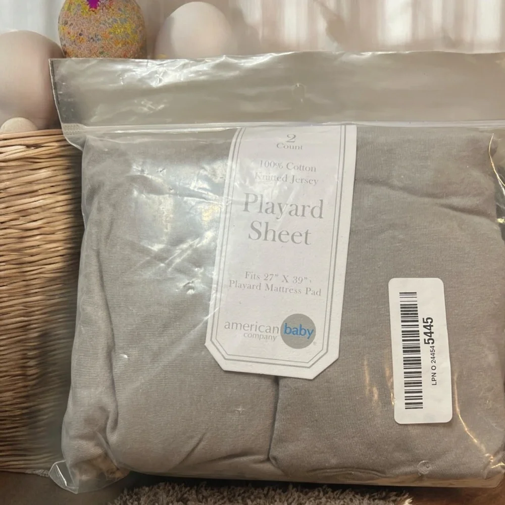 American Baby Company Playard Sheet 2 Pack 100% Cotton Jersey Gray‎ New